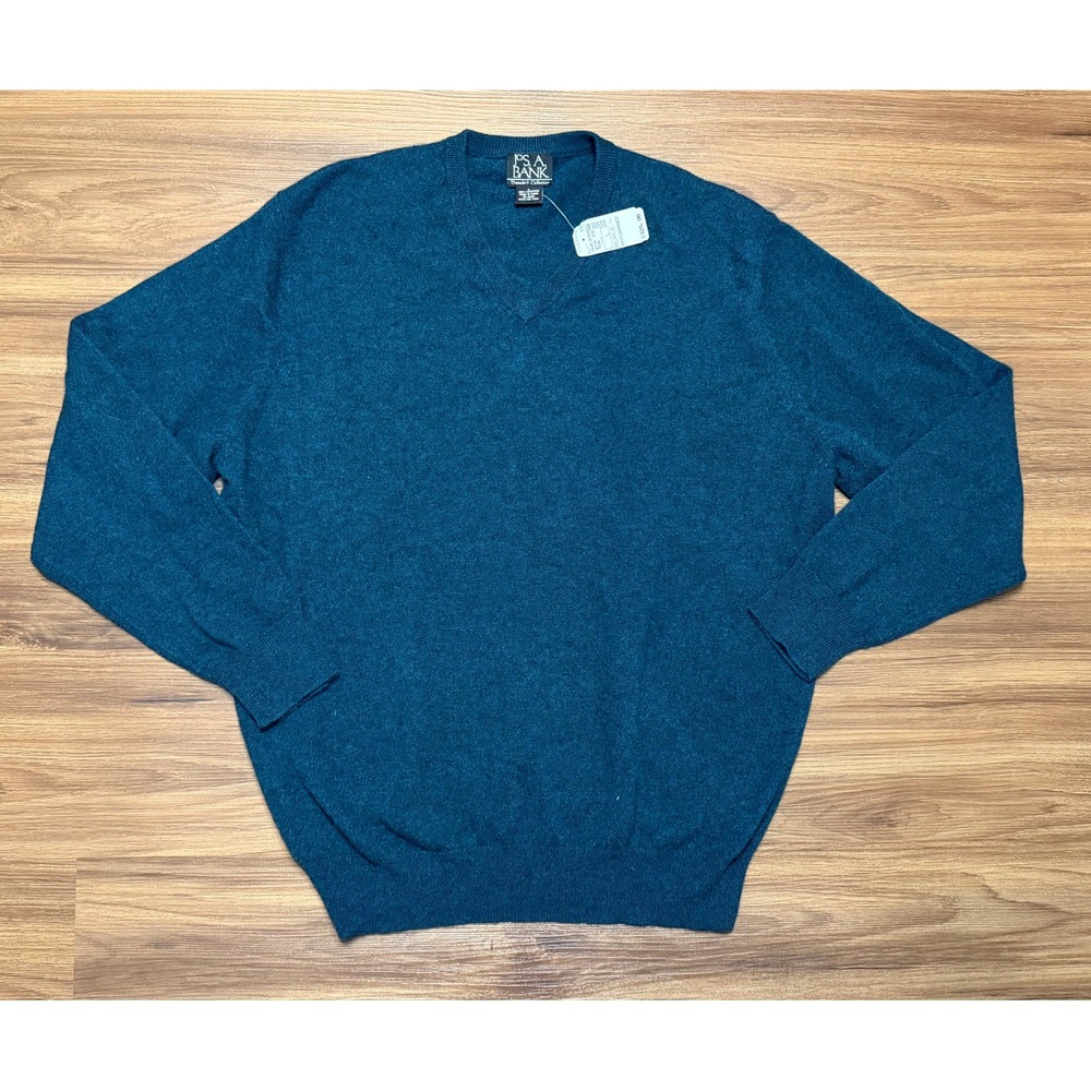 Jos. A. Bank Teal Blue 100% Cashmere V-Neck Sweater Traveler's Collection Sz L